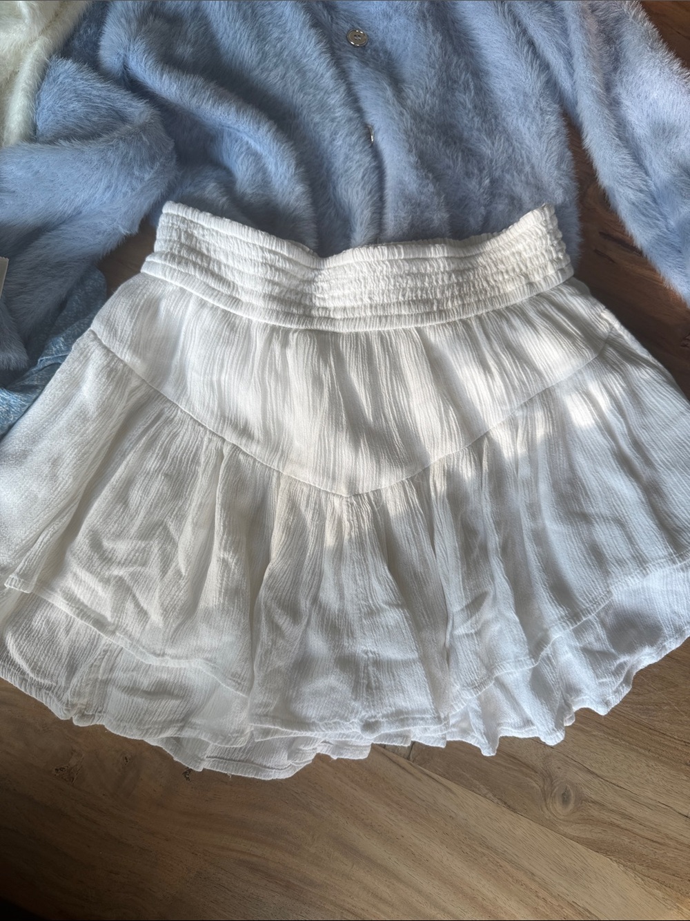 Hollister Cream & Light Blue Fuzzy Cardigan and skirt sets- Cozy Layering - Picture 3 of 10